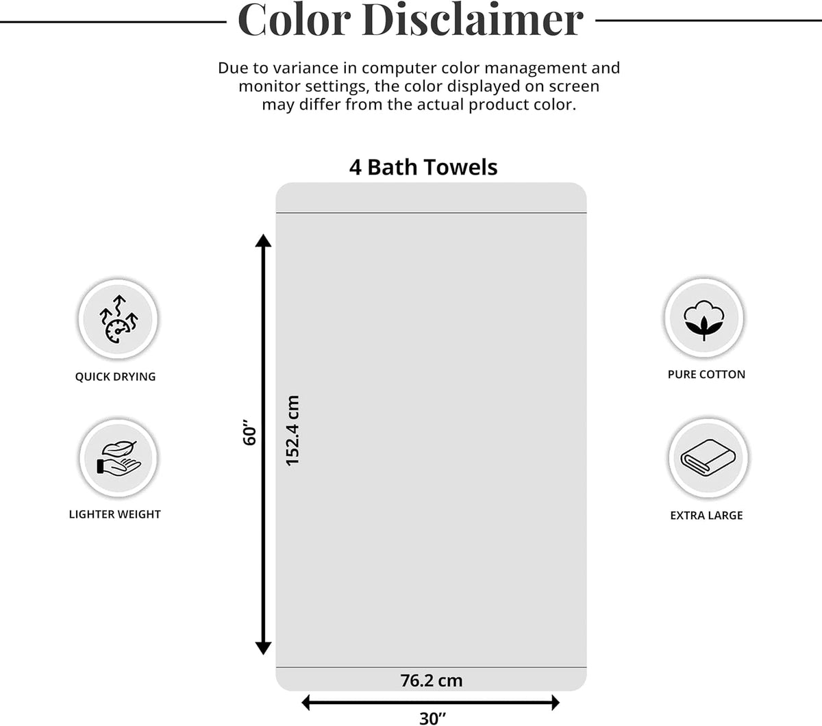 Tens Towels 4 Piece Extra Large Bath Towels 30 x 60 Inches, Black