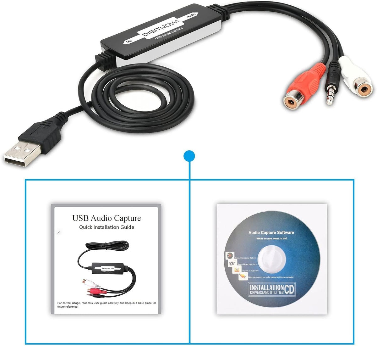 DIGITNOW USB 2.0 Audio Capture Card,Cassette Converter,Cassette to Digital,Cassette to MP3 Converter,Support Mac & Windows 10/8.1/8 / 7 / Vista/XP