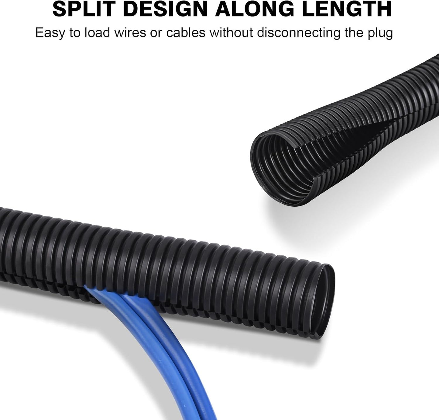 25FT - 1/2 Inch Split Wire Loom with Installation Tool - Black | Easy to Install, Flame-Retardant, Abrasion-Resistant Wire Cover for Automotive, Home & Office