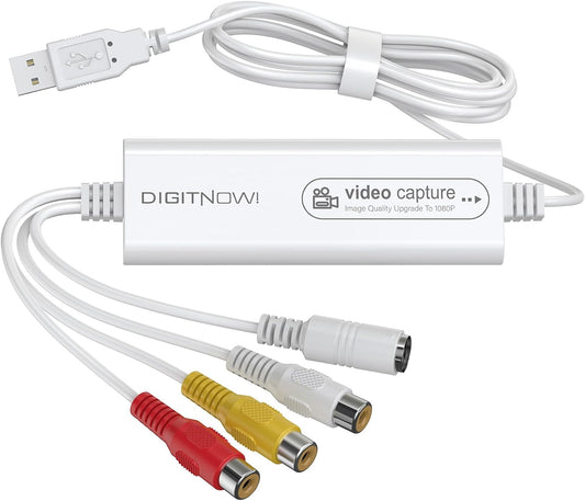 Video Capture, USB Video Capture Device, Convert VHS to Digital, VHS/VCR/Hi8/Mini DV to Digital/DVD Converter, for Tape Player Camcorder Camera PC TV OBS, for Mac OS, Android, Windows