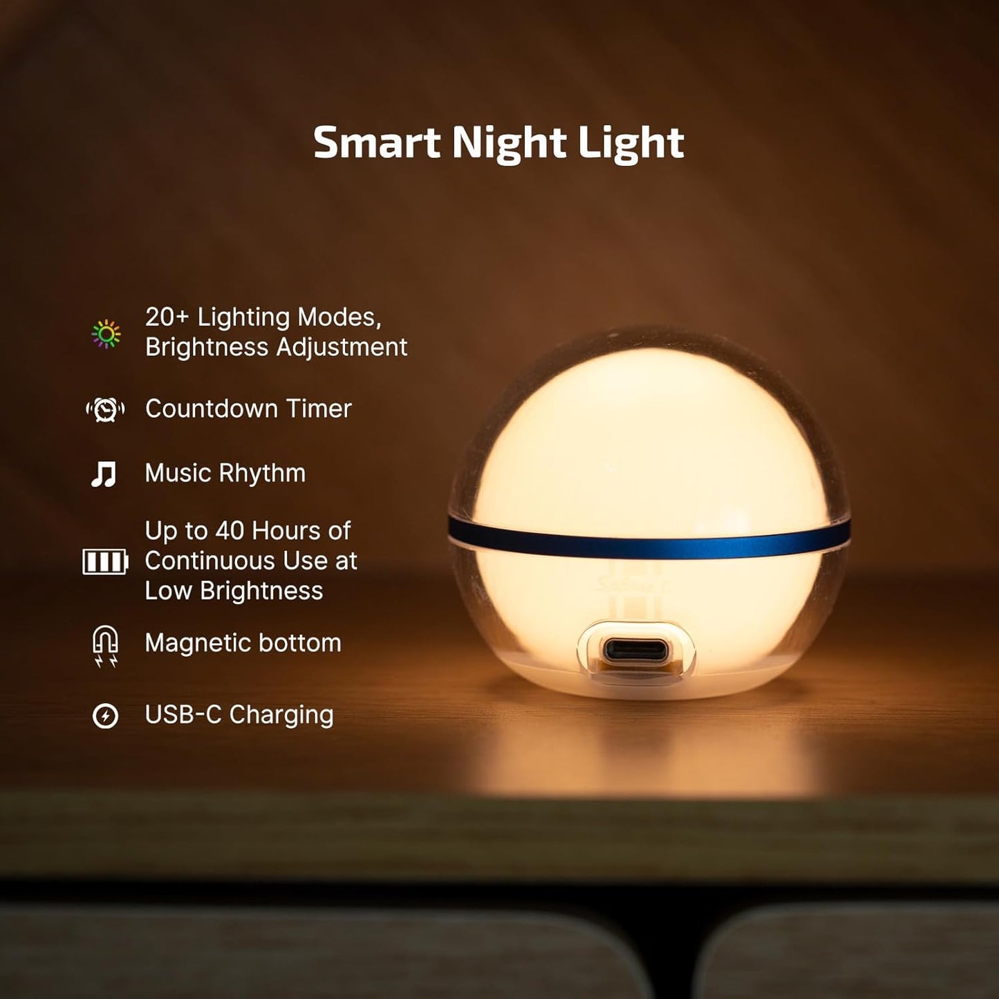 OLIGHT Sphere C Smart Night Light, USB-C Rechargeable, Ambient Table Lamp with APP Control, 75 Lumens RGB Dimmable Bedside lamp, Portable for Parties, Camping, Decoration (Type-C Cable Excluded)