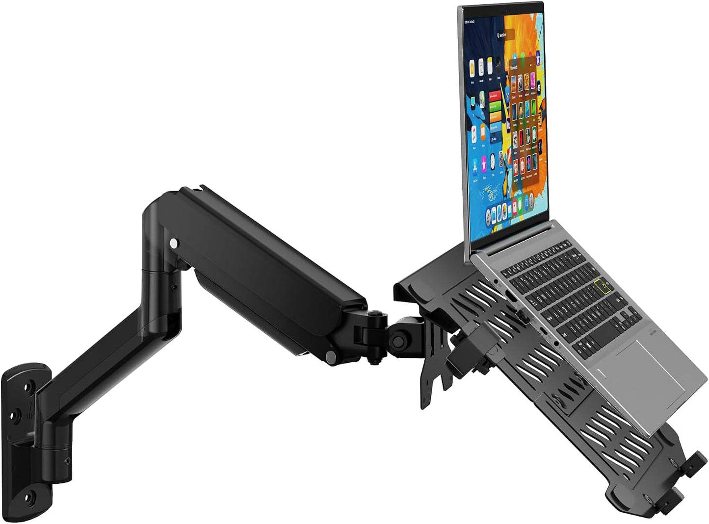 WALI Laptop Wall Mount for 17" Notebook and Up to 32" Screen | Full Motion Adjustable Monitor Wall Arm with Laptop Tray, VESA 75x75/100x100mm, Up to 15.4-22 Lbs (GSWM001LP), Black