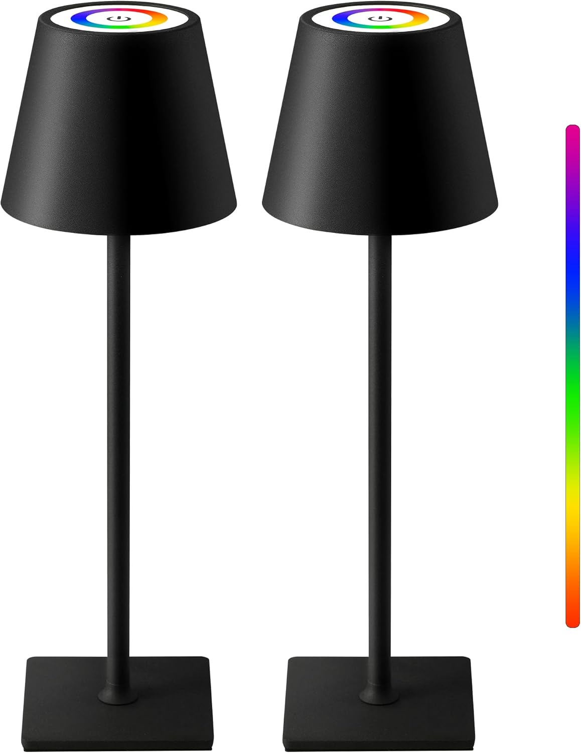 KDG 2 Pack Cordless Black Table Lamps, RGB Color Stepless Dimming Desk Lamp | 4000mAh Battery Operated Rechargeable Portable LED for Restaurant, Bedroom, Outdoor Garden, Camping, Coffee Shop, Nightlight