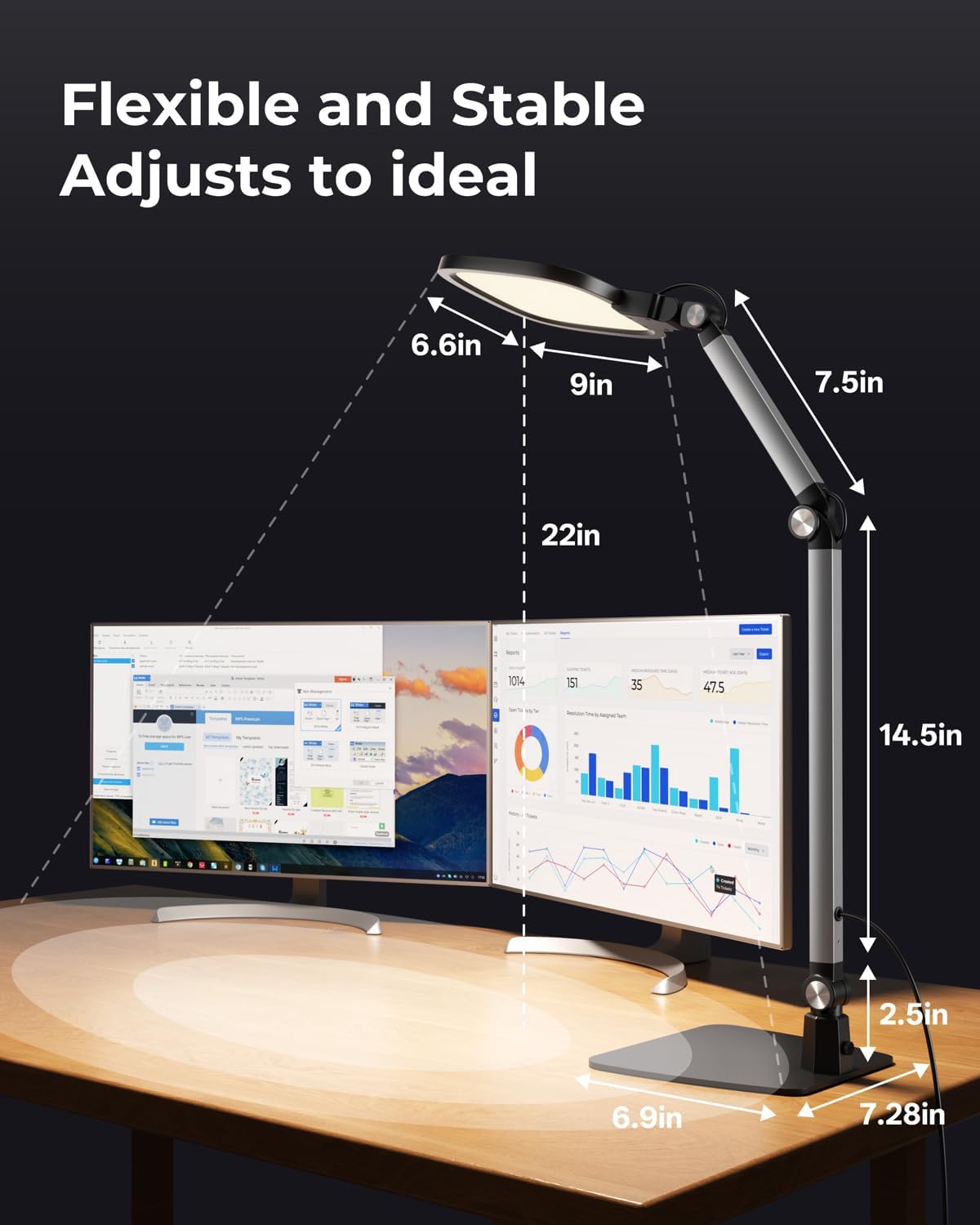LED Desk Lamp for Home Office Video Calls, Reading, Swing Arm Task Lights