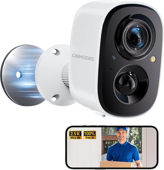 2.5K Wireless Home Security Cameras, Outdoor WiFi Non-Subscription AI Person Detection, 4MP Color Night Vision, Full Duplex 2-Way Audio, IP66 Waterproof Battery Powered, U.S. AWS Cloud