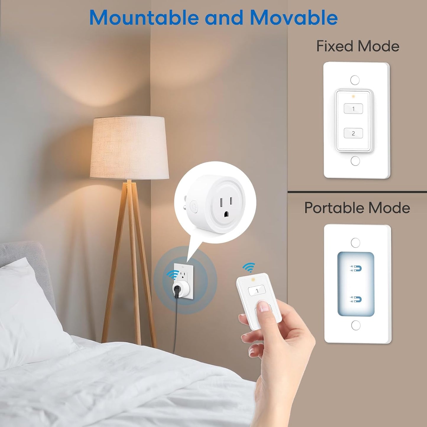 LoraTap Mini Wireless Remote Control Outlet Plug Adapter (2 Pack) with Remote, 2 Channel Wall Switch, 656ft Control Range for Indoor Lamps and Home Appliances, No Hub Required, 10A/1100W, White