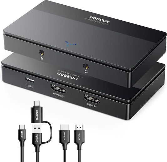 UGREEN Full HD 2K 30Hz 1080P 60FPS Video Capture Card USB C 3.0 | Headphone Mic Port, 4K@30Hz Loop Out, Low Latency for Streaming Gaming Meeting Compatible with Switch2 PS4/5 PC Mac