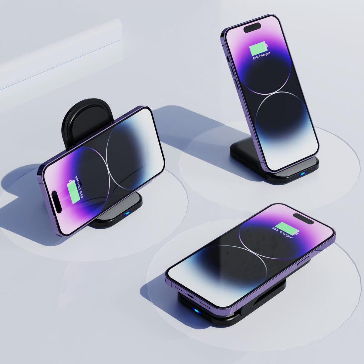 Customizable Logo/Design/Text 15W Vertical Wireless Charger 3-in-1 Foldable Phone Stand Fast Charging Universal Charging Pad