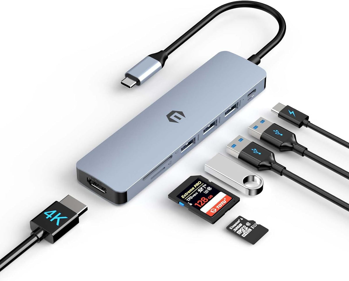 USB C Hub Multiport Adapter, 7-in-1 USB C Docking Station with HDMI, 100W PD, 3 USB 3.0, SD/TF Slot for MacBook Pro/Air, Type C Laptop