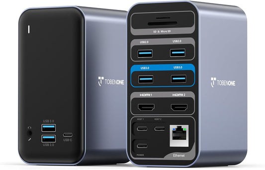 TobenONE 16-in-2 MacBook Docking Station Dual 4K@60Hz, 7 USB, 2 HDMI | 100W PD Fast Charging, Gigabit Ethernet,Plug-and-Play, for Creative Professionals &Remote Workers/MacBook Owners (2016-2026)