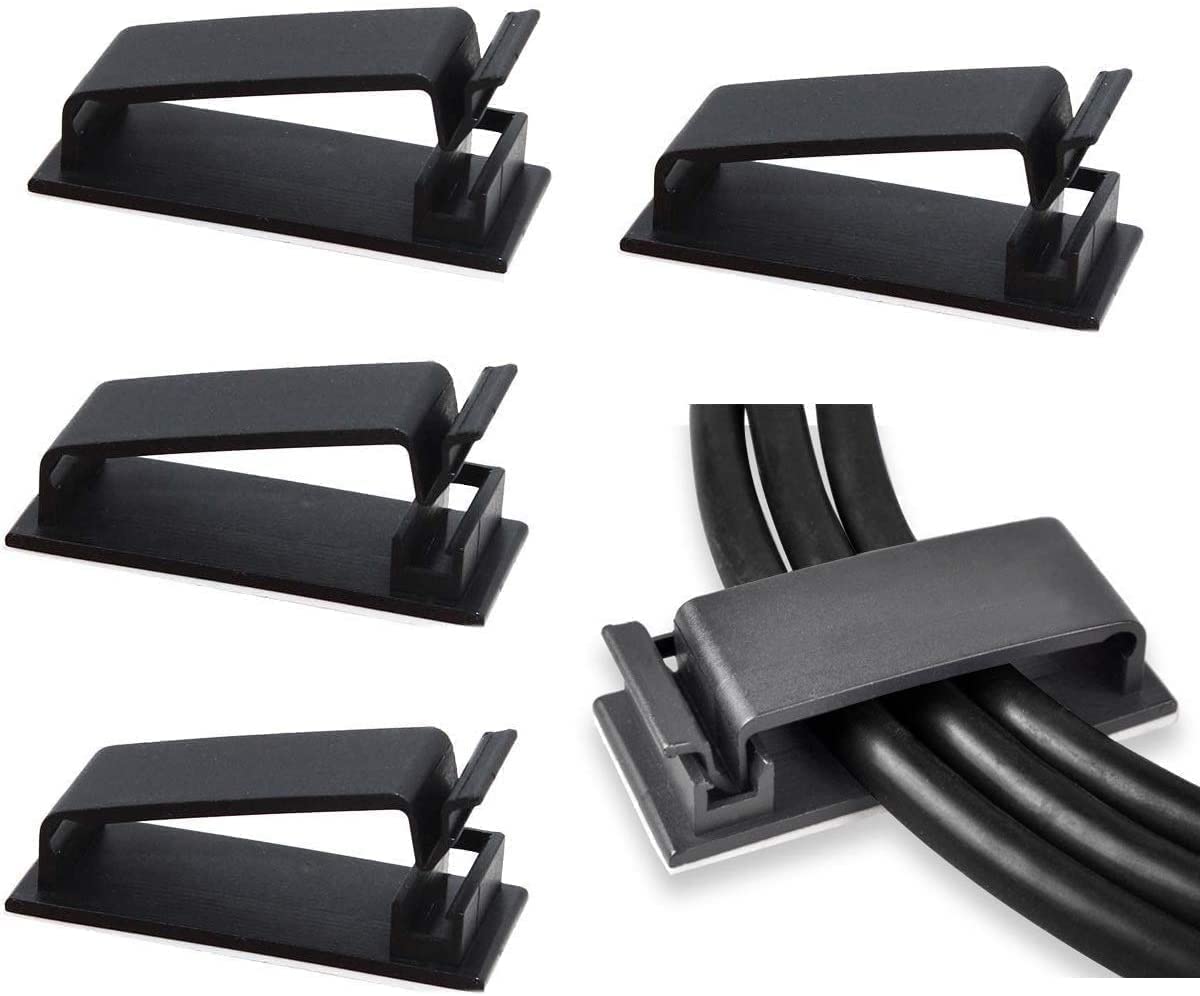 SOULWIT 50Pcs Self Adhesive Cable Management Clips - Black | for TV PC Ethernet Cable, Wall, under Desk Home Office