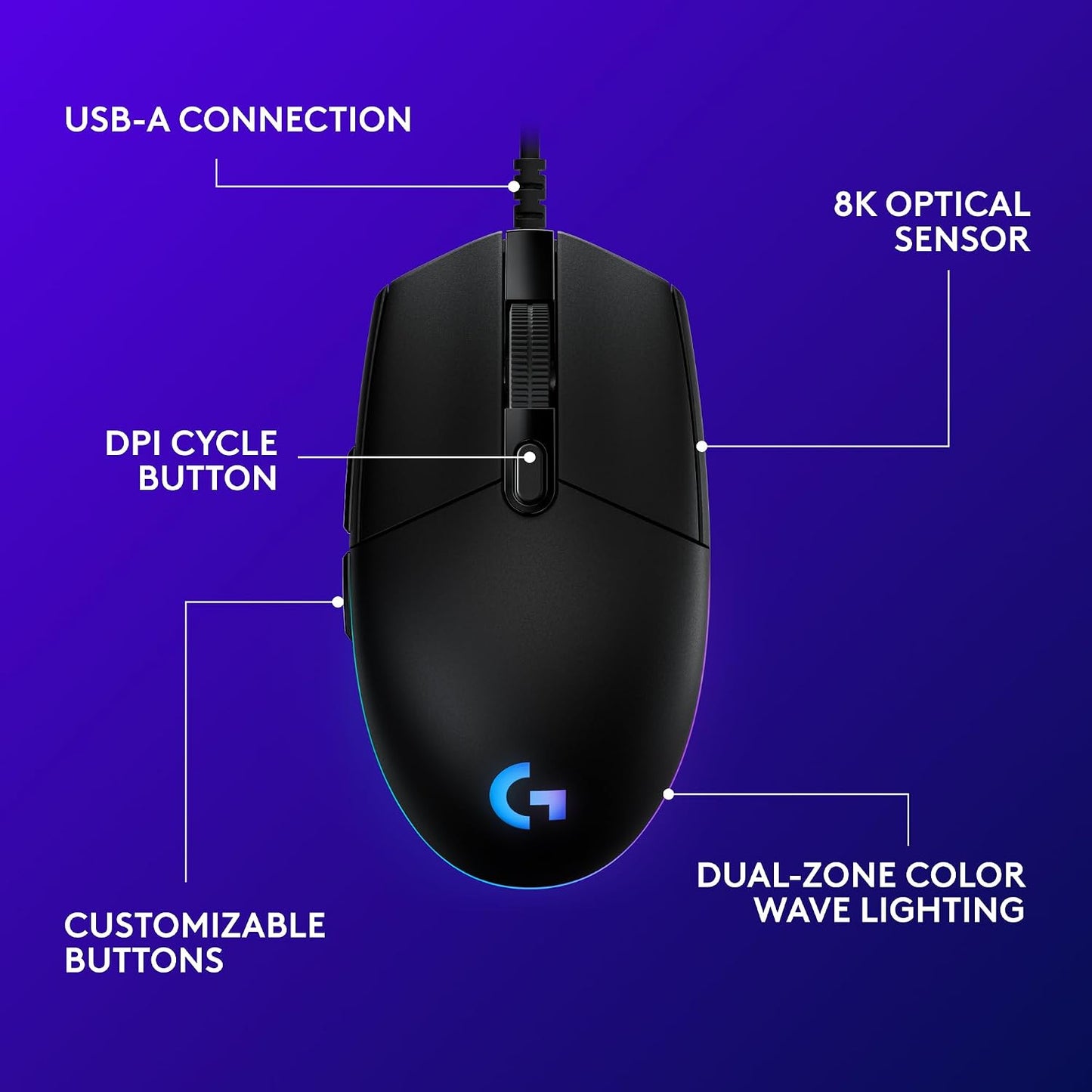 Logitech G203 Wired Gaming Mouse - Black | LIGHTSYNC RGB, On-Board Memory, 6 Programmable Buttons, Compabile with PC/Mac