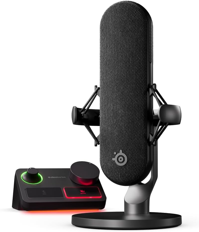 SteelSeries Alias USB Mic for PC — 3x Bigger Capsule for Gaming, Streaming and Podcasting — Sonar for Streamers Audio Software — AI Noise Cancelling — LED Mute & Level Monitoring — Shock Mount