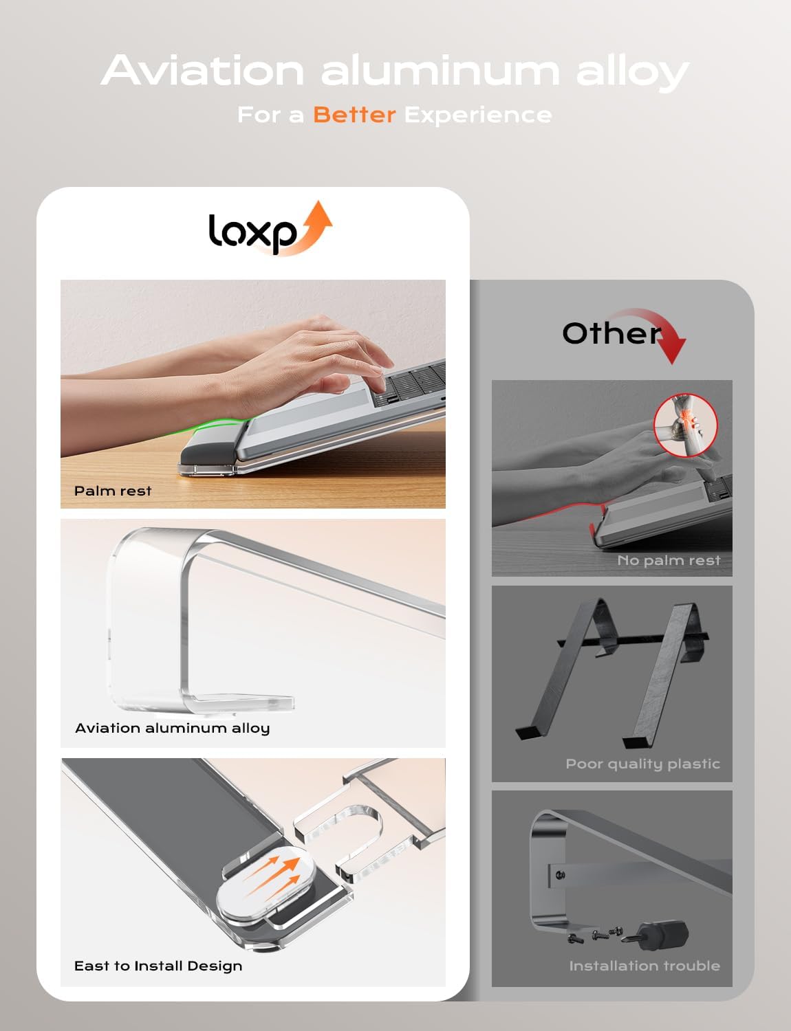 LOXP Acrylic Laptop Stand for Desk, Laptop Stand with Wrist Support | Removable Notebook Stand Ventilated Cooling Computer Riser Ergonomic Acrylic Lectern Mount Compatible with 10-17” Laptops