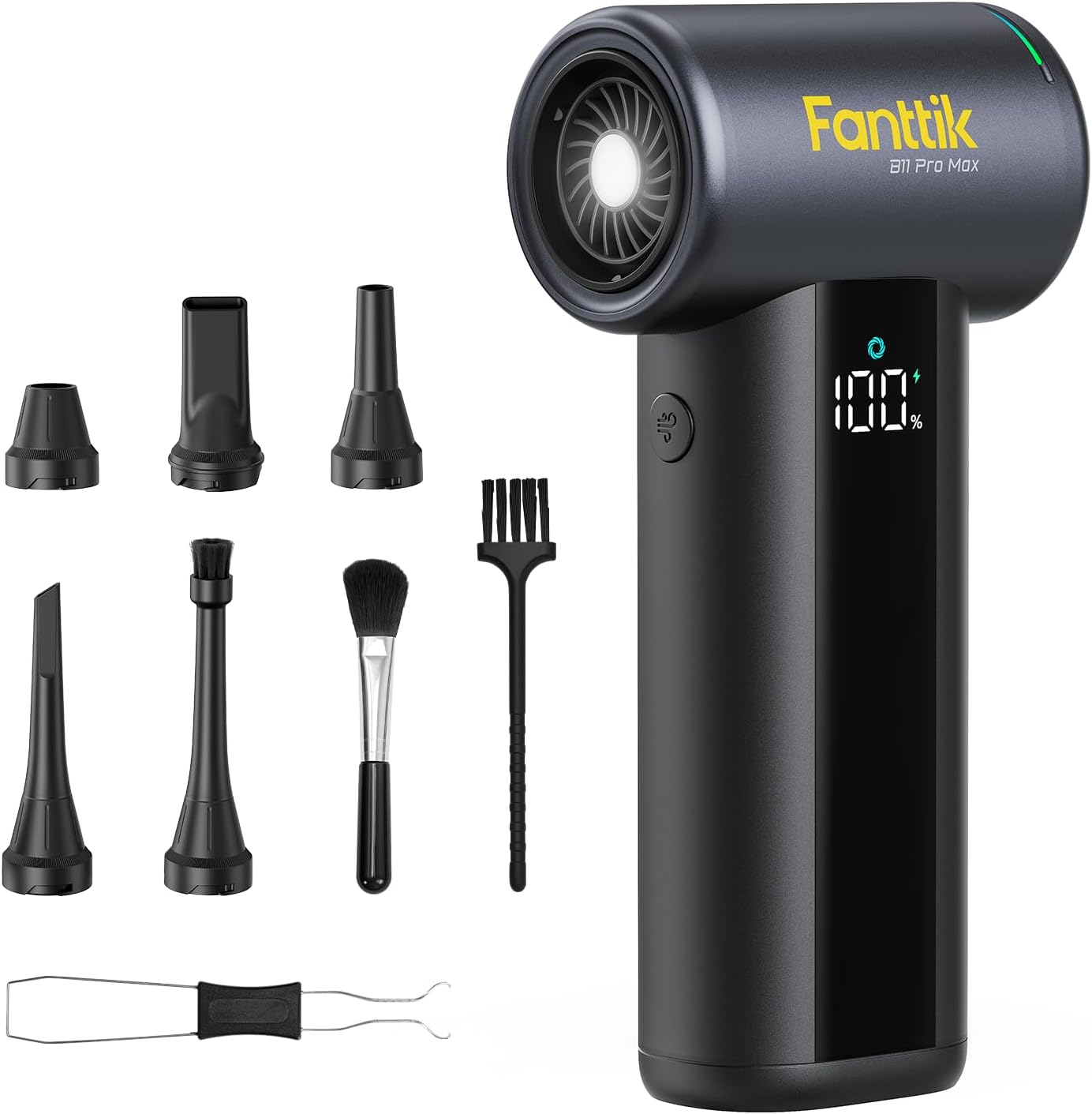 Fanttik B11 Pro Max Electric Air Duster (Black) | 150000RPM Brushless Motor, 100-Speed Adjustable, One-Tap Booster, 28.08Wh Rechargeable Battery for PC, Car & Home