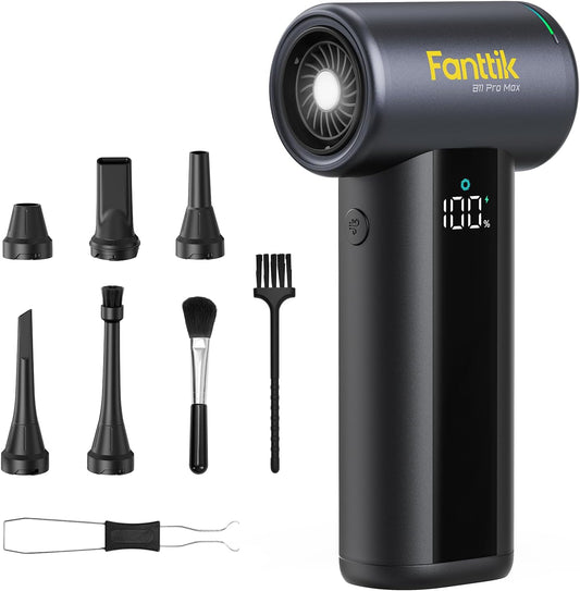 Fanttik B11 Pro Max Electric Air Duster (Black) | 150000RPM Brushless Motor, 100-Speed Adjustable, One-Tap Booster, 28.08Wh Rechargeable Battery for PC, Car & Home