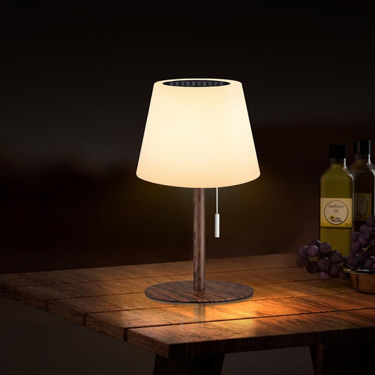 Gewiny Solar Table Lamp for Outside Patio Solar Lamp Outdoor Lamp Waterproof with Light Sensor,Dimmable Warm White+RGB LED Rechargeable Lamps Cordless Battery Operated Table Lamp（Wood Grain）