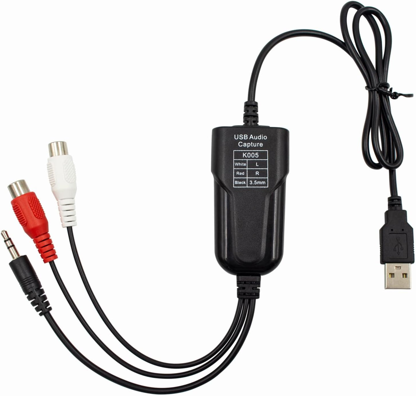 Wiistar USB2.0 Audio Capture Card RCA L/R+3.5mm Audio to USB up to 96kHz | Support Wave/MP3 for Tape MD CD Player Phono Laptop