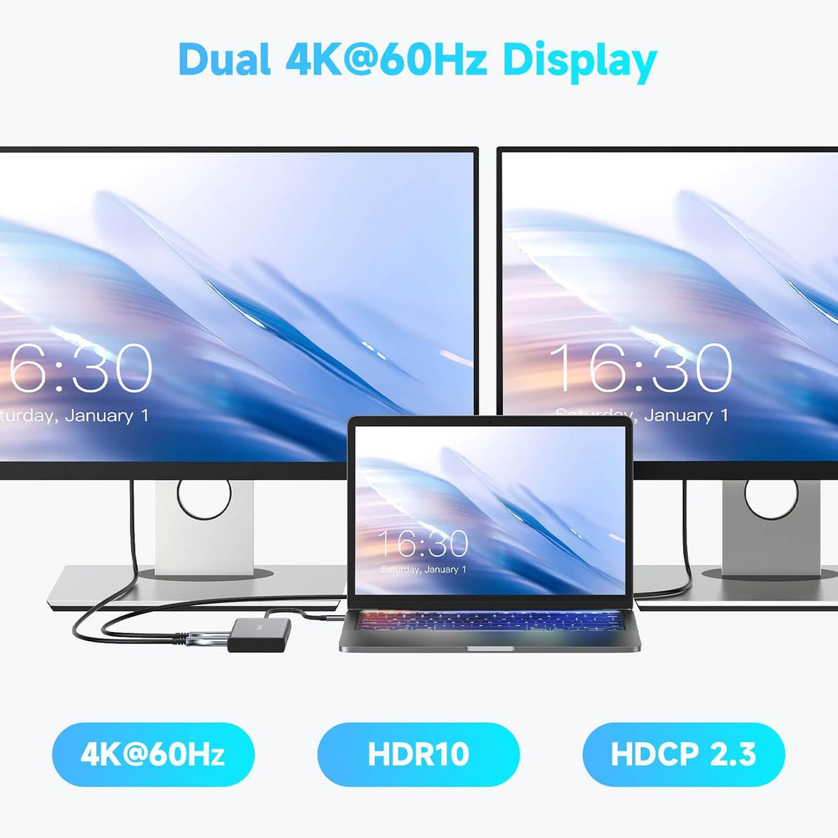 RSHTECH 7-in-1 USB C Hub 2 HDMI 4K@60Hz, Docking Station Dual Monitor