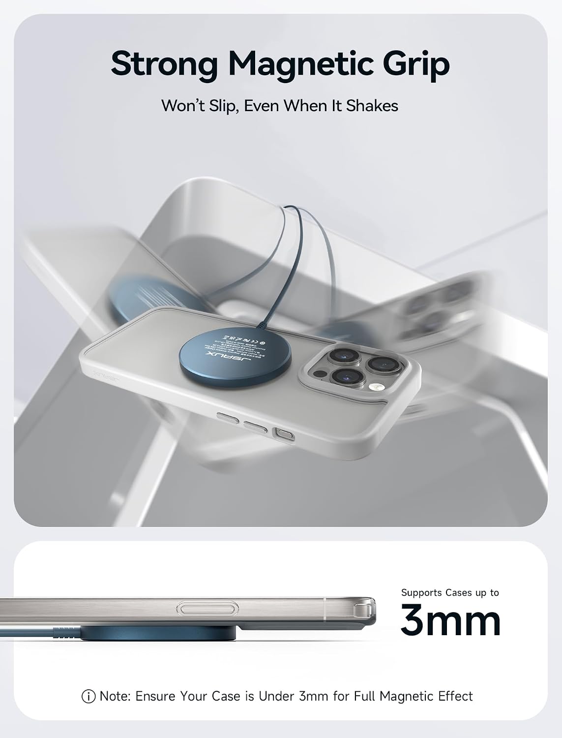 JSAUX Charger for iPhone 17 Magsafe Wireless Charging, Compatible with iPhone 17 Air Pro Max/16/15/14/13/12 Series, Magnetic Mag Safe Charging Pad, Aluminum Alloy, USB & USB C Dual Ports - Blue