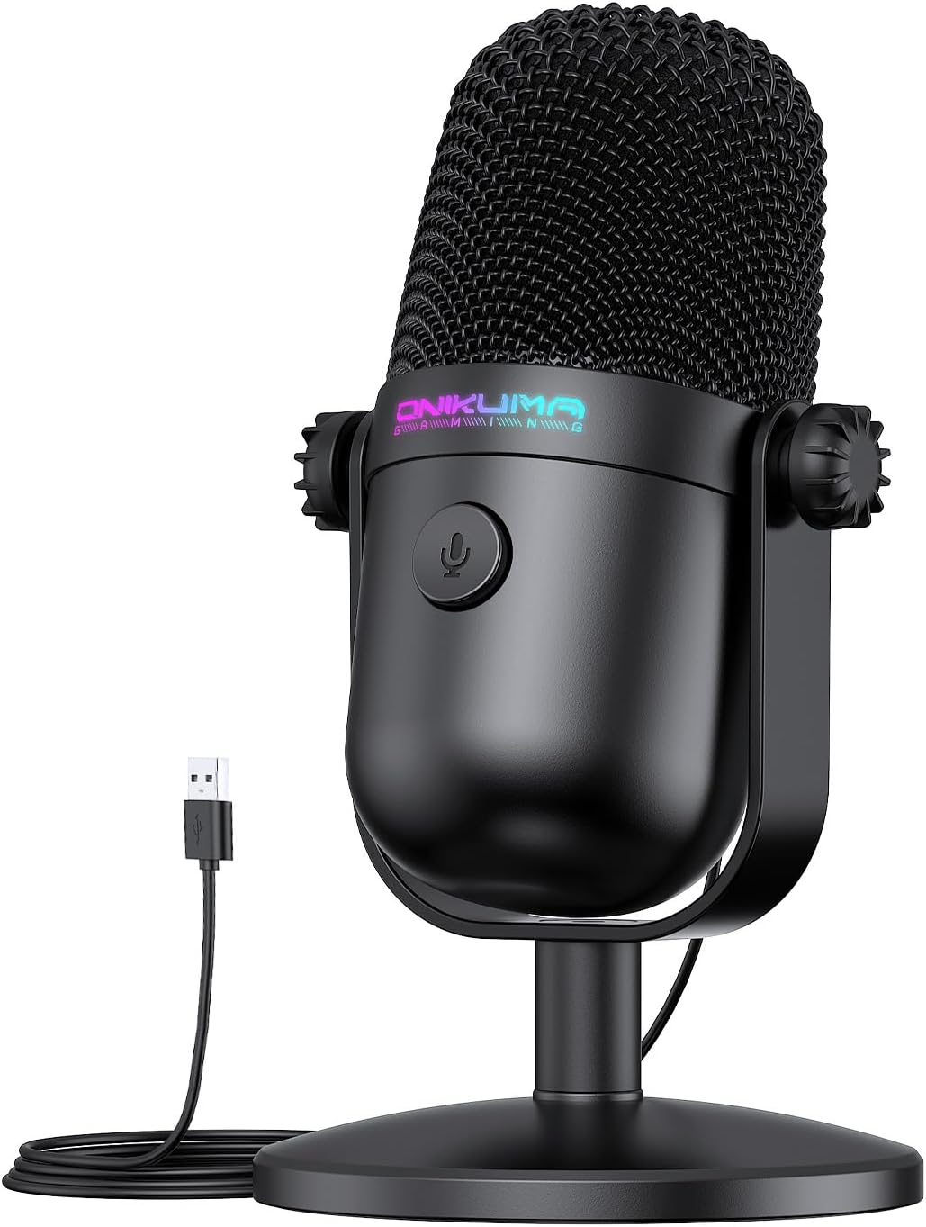 Gaming Microphone with Noise Cancellation & Mute Button, USB Condenser Mic for Streaming/Recording, Ultra-Compact Design, Compatible with PC/Mac/PS4/PS5, Podcast/YouTube/Twitch/Discord (Black)