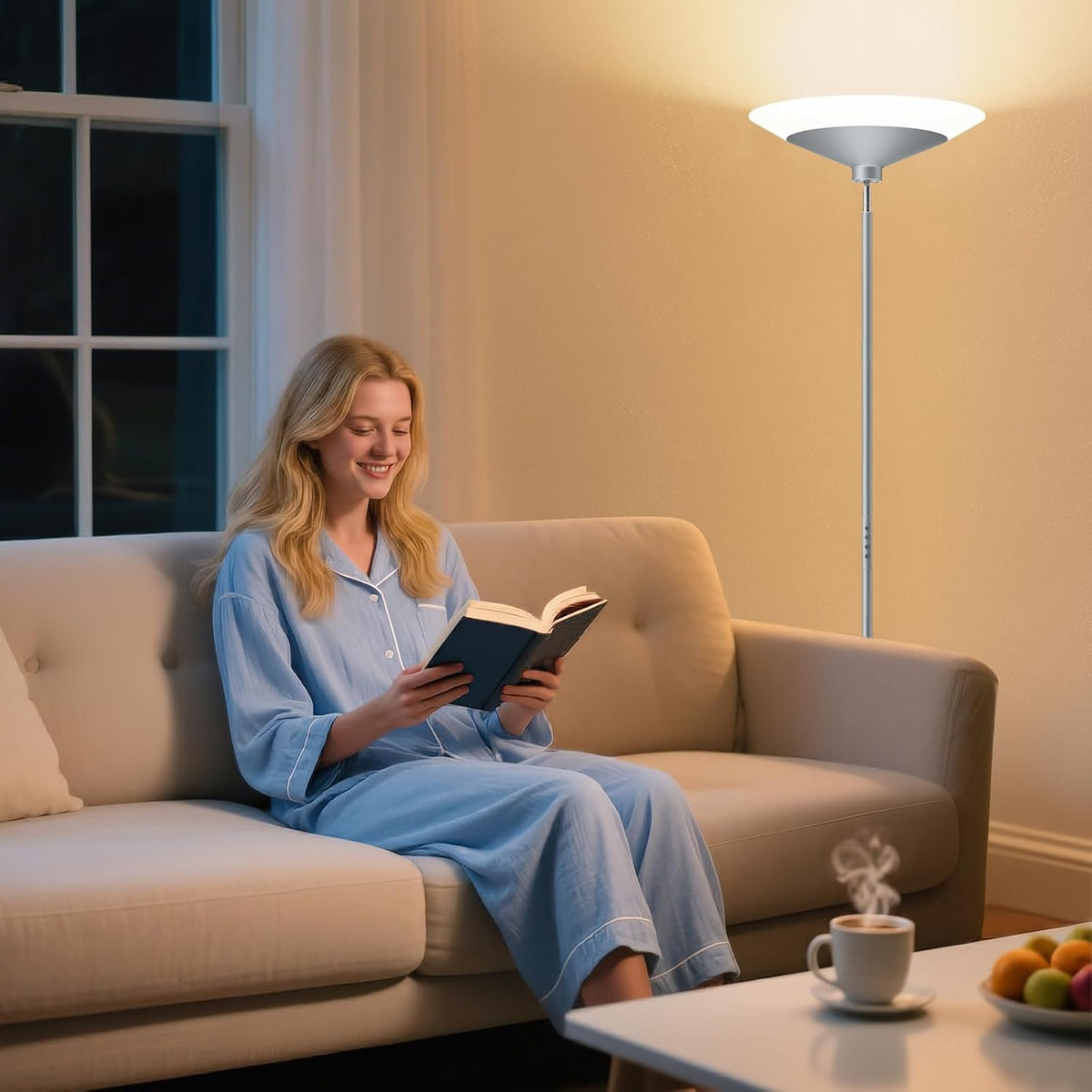 SIBRILLE Silver Torchiere Floor Lamp - 30W Dimmable LED Standing Lamp with Remote/Button Control, 1800Lm, 3000-6500K, 72in Bright Standing Pole Light for Living Room Bedroom Office Corner