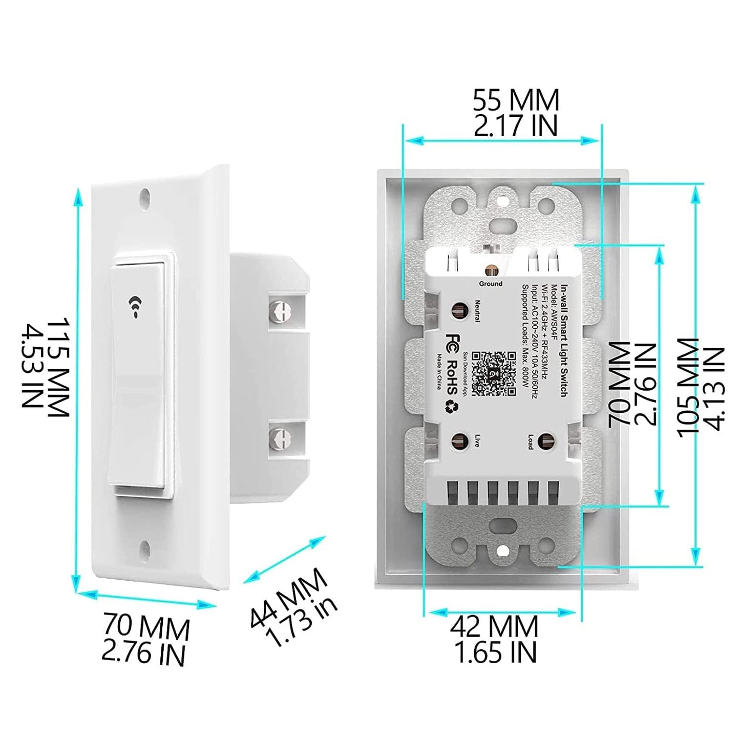 Smart Light Switch with Bluetooth Remote, Single Pole One-Way WiFi Wall Switch, Smart Life App & Voice Control, Compatible with Alexa & Google Assistant, Neutral Wire Required, No Hub Needed