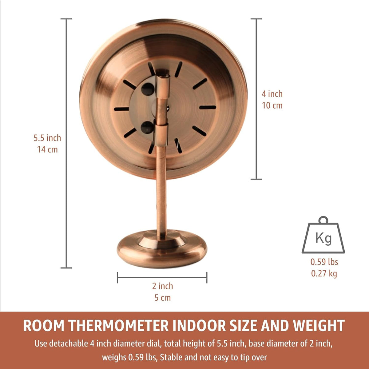 4" Indoor Thermometer & Humidity Gauge, Brass Dial with Stand