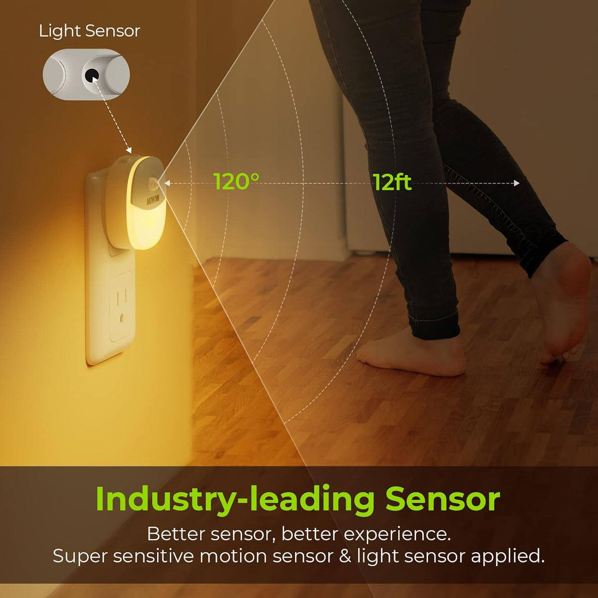 AUVON Plug-in Night Light, Motion Sensor and Dusk to Dawn Sensor, 4 Packs