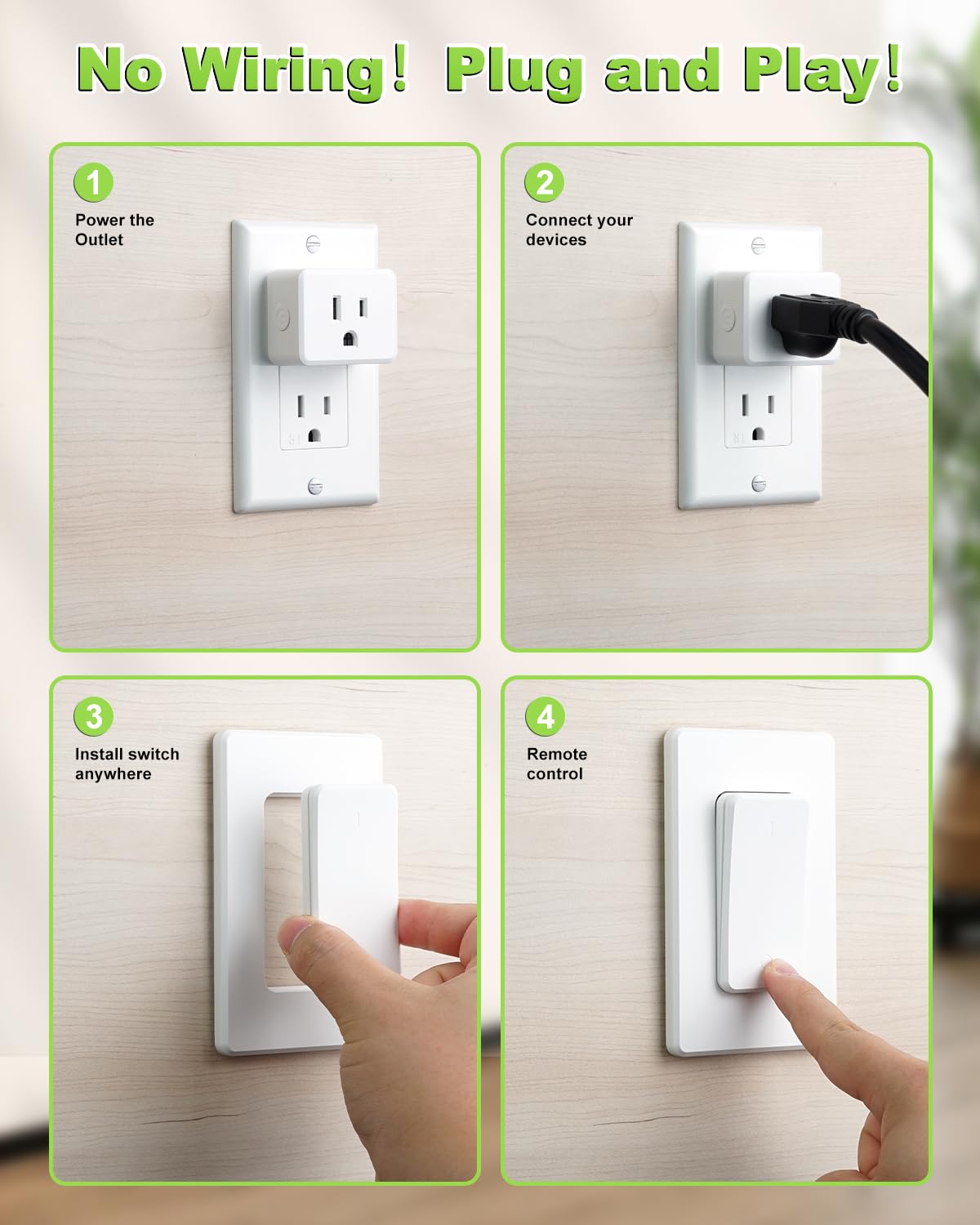 Greencycle Remote Control Outlet 2 Sets,Detachable Wireless Light Switch