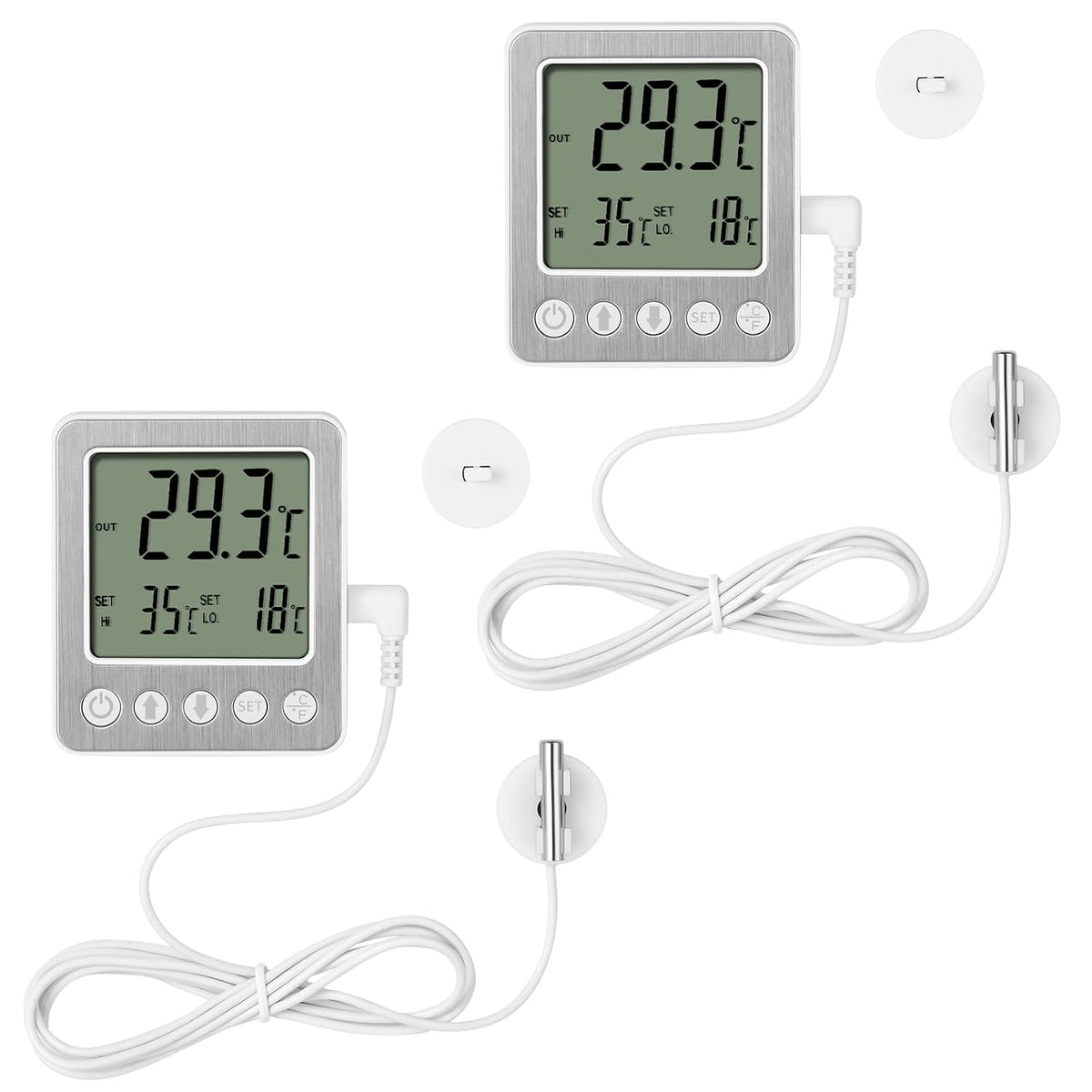 Refrigerator Thermometer Freezer Alarm Digital Freezer Thermometer Fridge Thermometer with Extra Sensor high and Low Temperature Alarm 2pcs White zz10