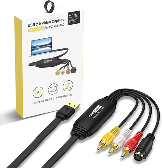 VHS to Digital Converter 1080P,USB Video Capture Card Device,RCA to USB,Video Converter for VHS VCR Hi8 Mini DV to Digital,for Tape Player Camcorder PC TV DVD Mac OS Windows