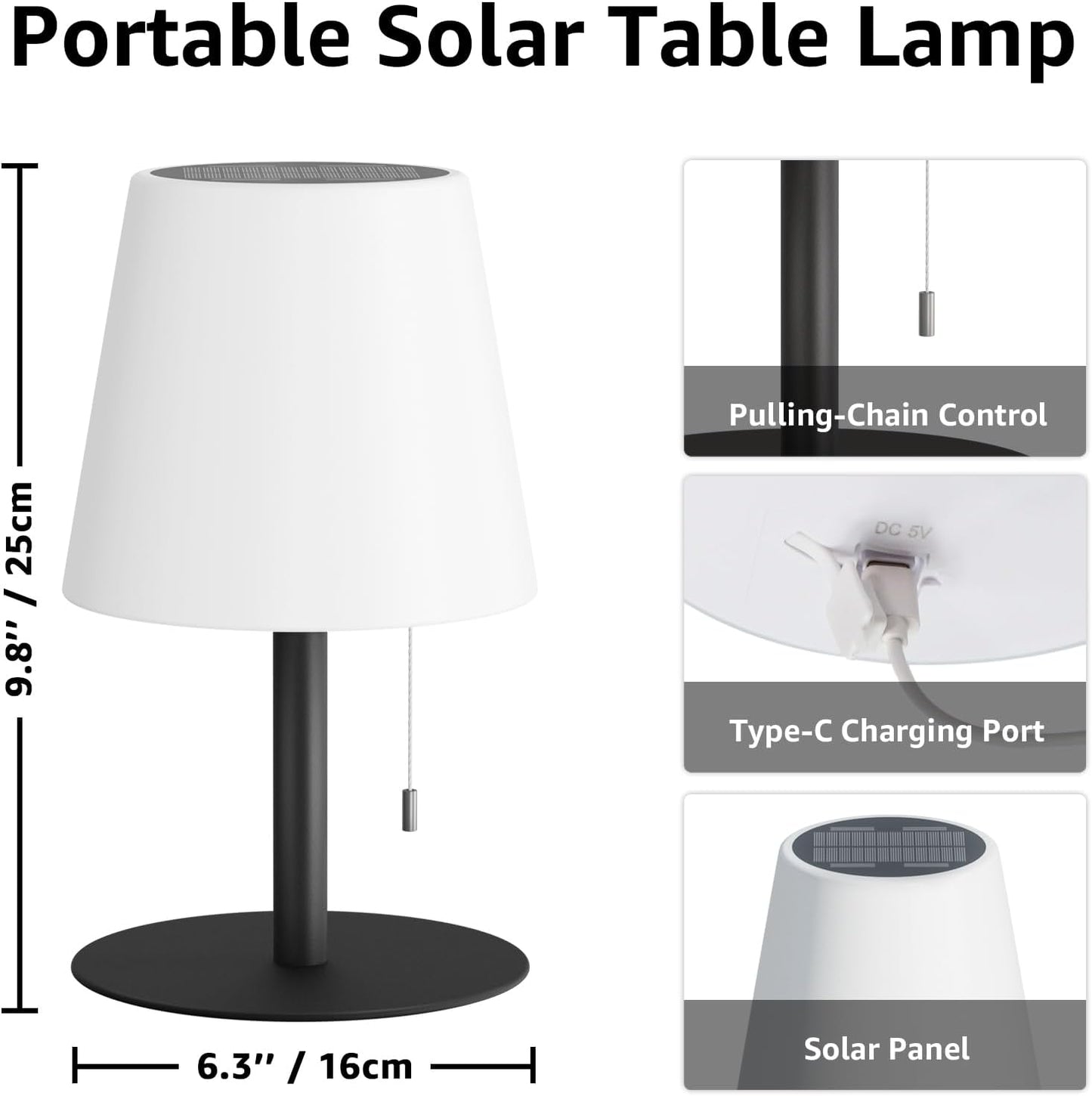 Solar Table Lamp Outdoor, Rechargeable Cordless Patio Lamp with RGB Light | Warm White Dimmable LED, Waterproof Portable Garden Light for Deck, Camping, Dining Table, Indoor Outdoor Ambiance
