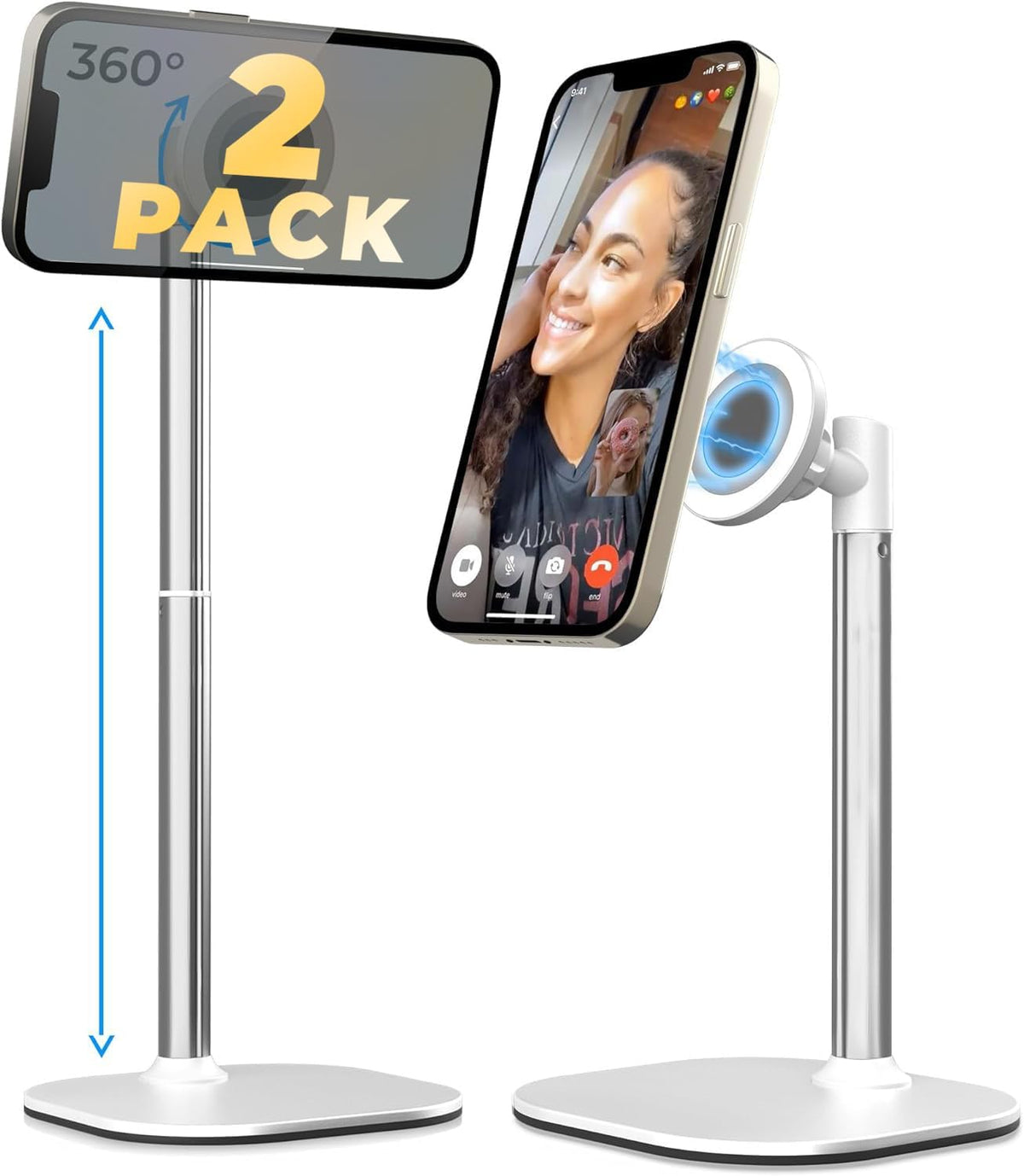 COOPER MagStand Magnetic Phone Stand for Desk, MagSafe Tripod, iPhone 17 | 9-13" Adjustable, Weighted Base, Strong Magnet Hold, iPhone Holder for Video Calls, 2 Steel Rings, Fits any iPhone or Android