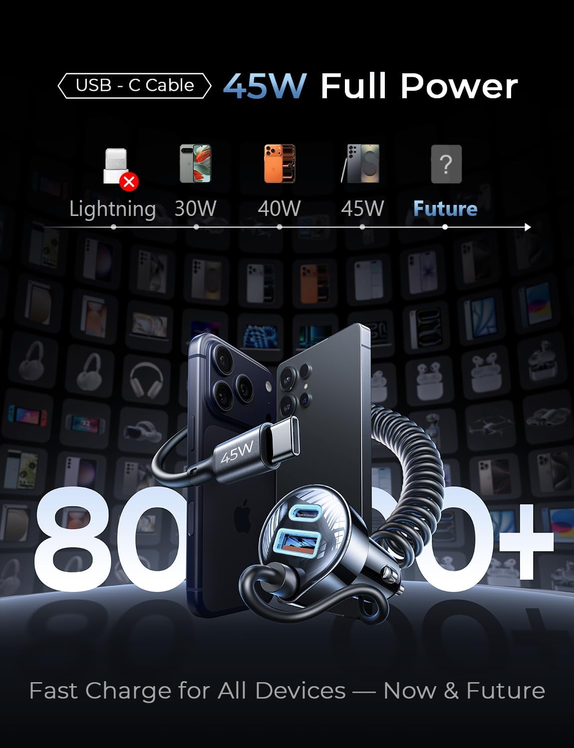 LISEN 90W for iPhone 17 16 15 Pro Max Car Charger USB C Fast Charge | Super Fast for iPhone 17e 16e Cigarette Lighter USB C Adapter for iPhone 17 Pro Max,Samsung Galaxy S26 Ultra, Car Accessories