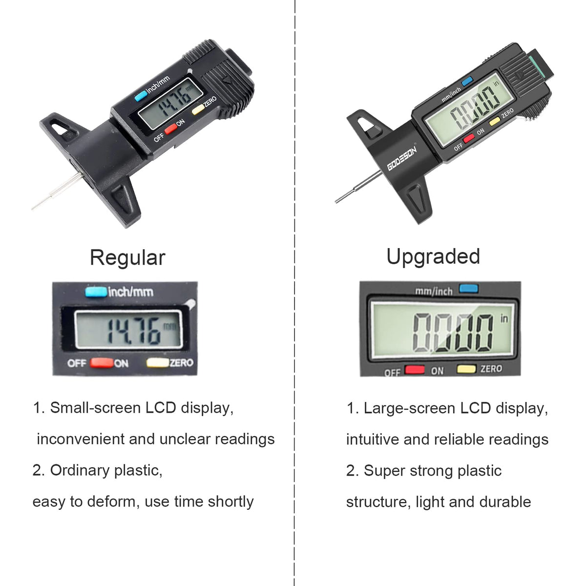 Tire Tread Depth Gauge,Digital Tire Tread Depth Gauge in 1Inch/25.4mm with Color-Coded Bar, Easy Read Tire Depth Gauge for Cars, Trucks, Motorcycles