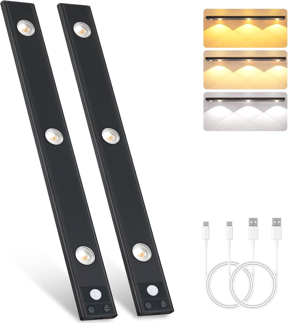 3 LED Under Cabinet Light, Under Counter Dimmable Lighting with Motion Sensor, USB Rechargeable Motion Sensor Light, Cat’s Eye Hill Corrugated Effect, for Display Cabinet, Showcase, Wine Cabinet