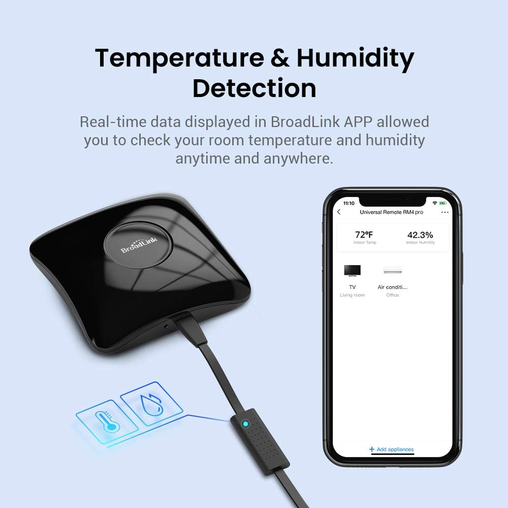 BroadLink RM4 pro Smart Remote and Sensor Cable Set RM4 pro S (2.4 GHz Wi-Fi Only), Universal IR RF Remote Control Hub with Temperature Humidity Monitor USB Cable, Works with Alexa & IFTTT
