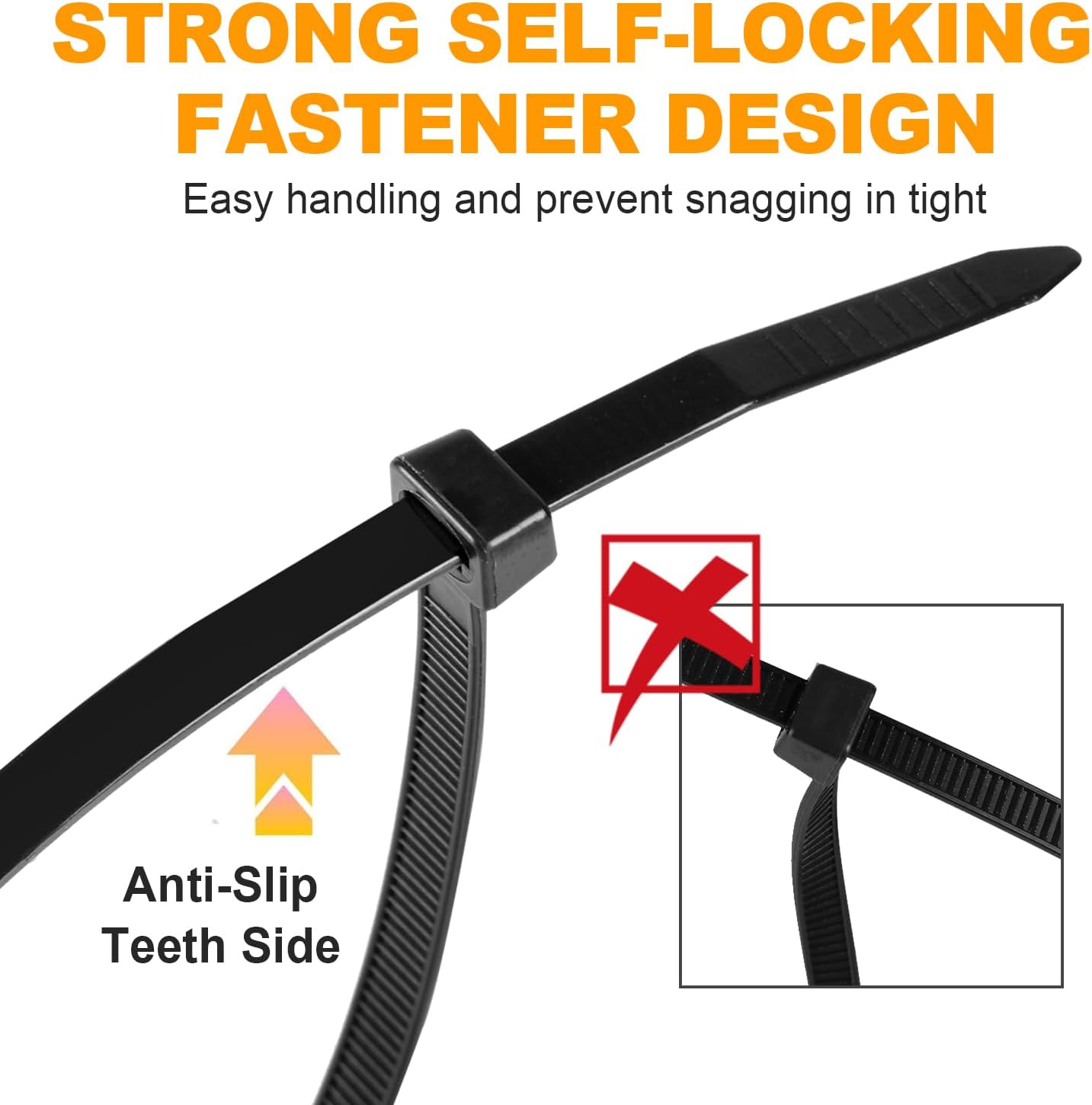 RAZCC 1200pcs Black Cable Zip Ties 12 Inch, Heavy Duty Plastic Nylon Tie Wraps with 50lb Tensile Strength for Indoor & Outdoor