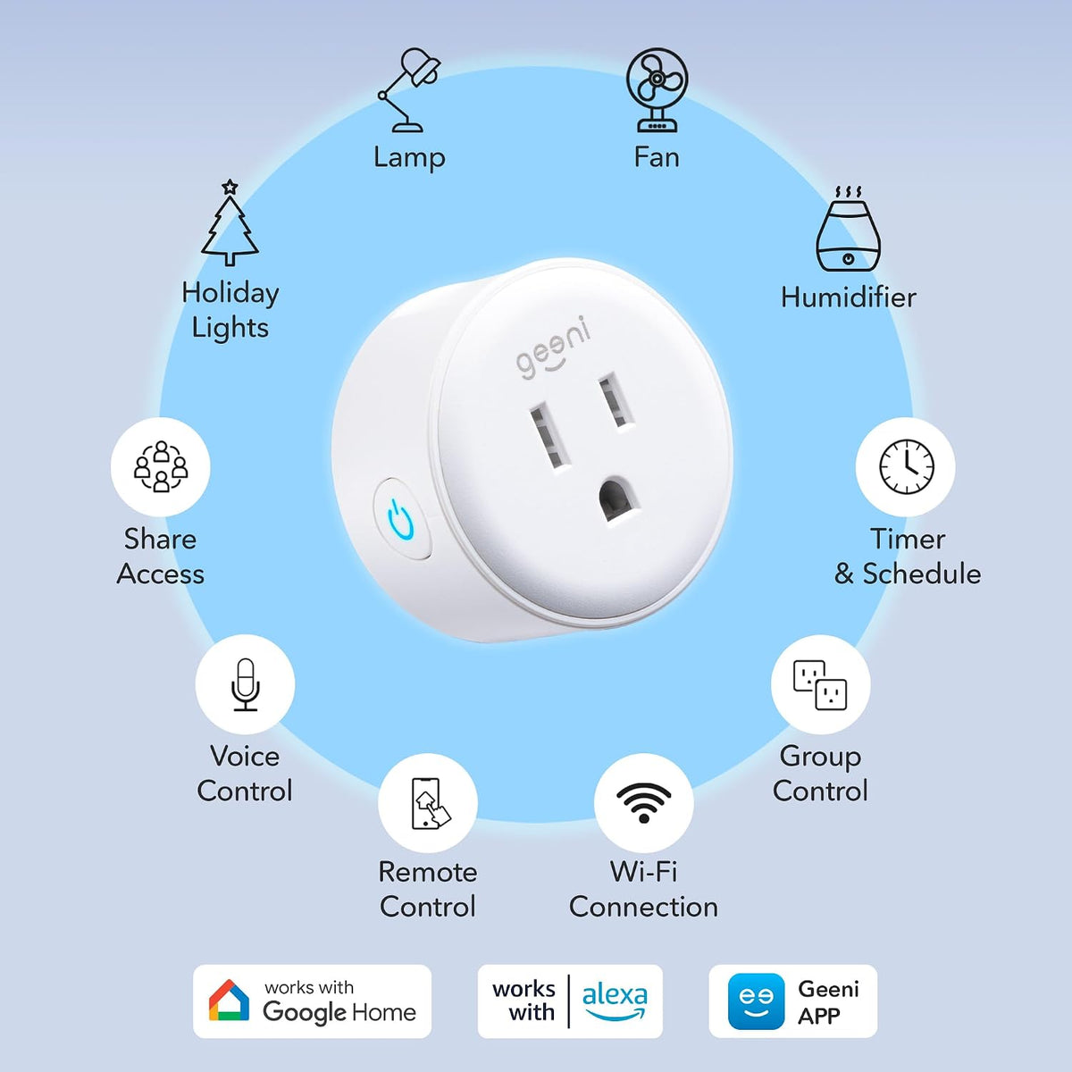 Geeni Dot Plug, 2.4 GHz Wi-Fi, Fire-Resistant, Schedule & Timer, 1-Pack