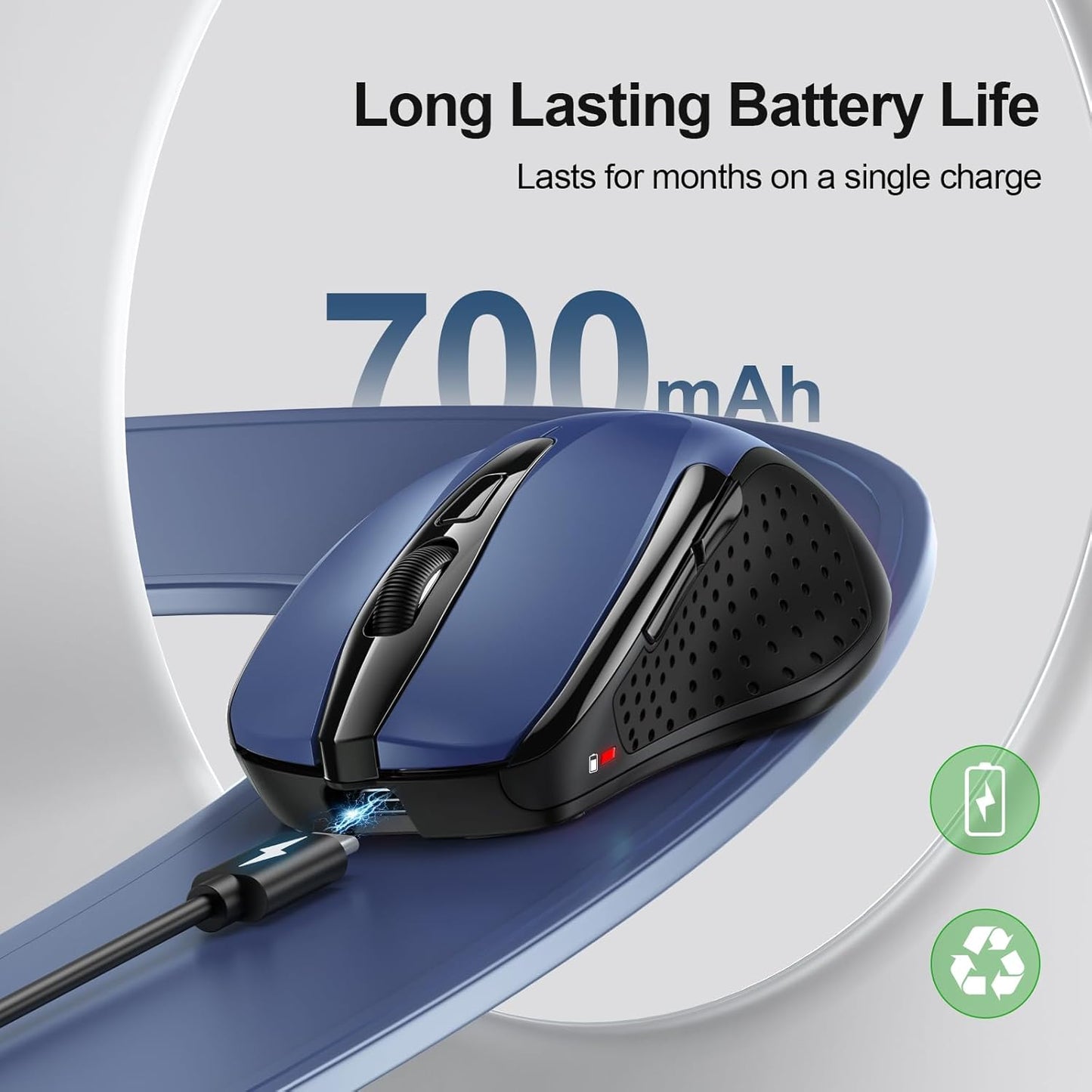 TECKNET Wireless Mouse, BT 5.0/2.4G, Rechargeable 6-DPI Silent, Blue | Bluetooth 5.0/3.0 & USB A, 2-Device Easy Switch, Wide OS Compatible, 6 Buttons, 6-DPI up to 4800, Ergonomic for S to M Hands