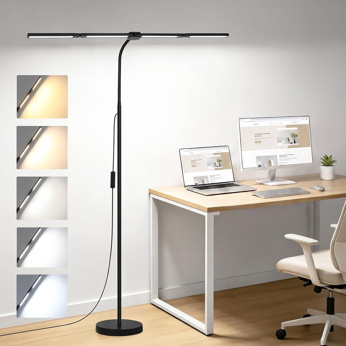 LED Floor Lamp with 4 Light Bars, 24W/3000LM Ultra Bright Wide Reading Lamp