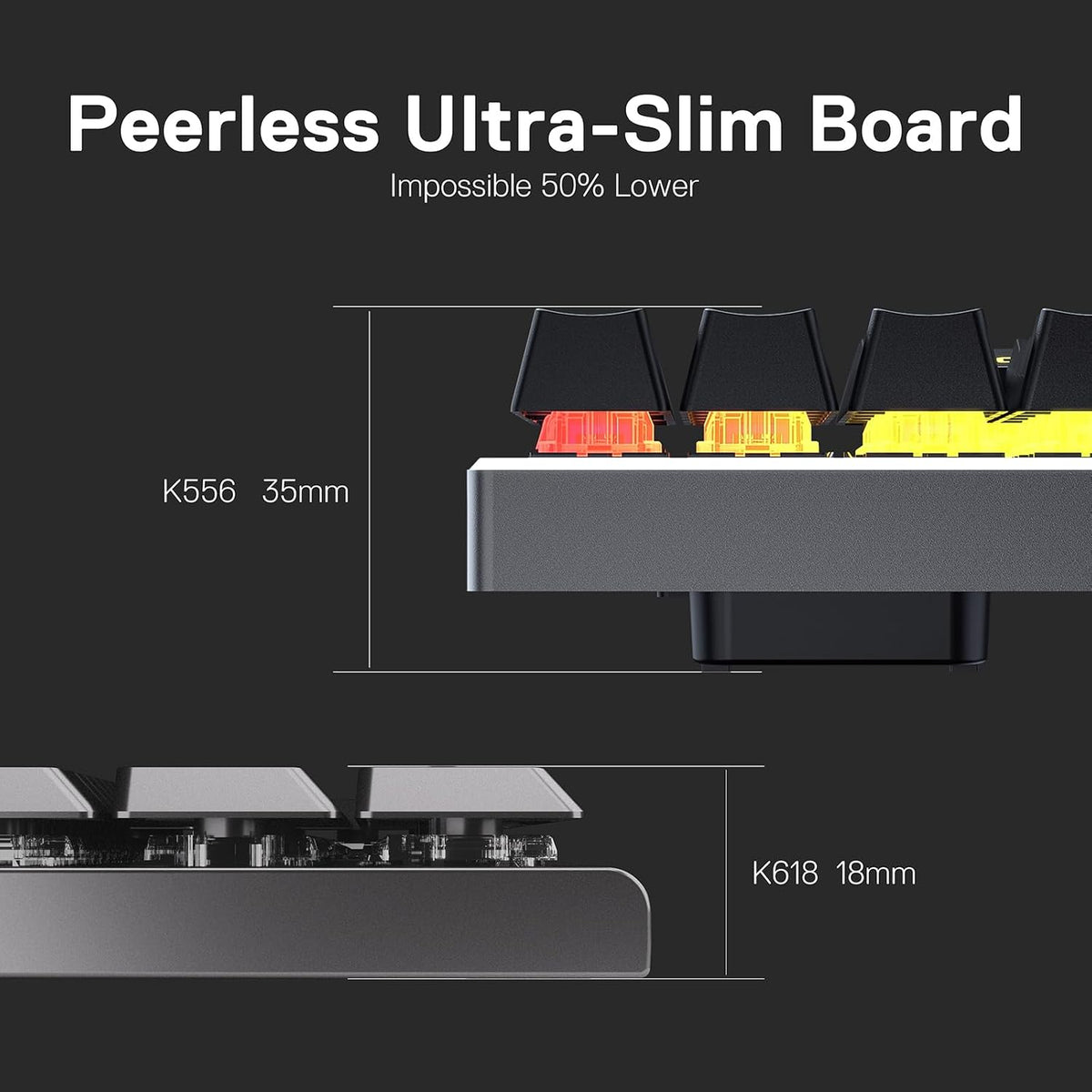 Redragon K618 PRO Wireless Ultra-Thin Gaming Keyboard, Macro &amp; Media Scroll | 0-Delay Tri-Mode, 5 On-Board Keybinding G Buttons for MMO MOBA Games, Dedicated Media Control, Easy-Switch Win/Mac Compatible