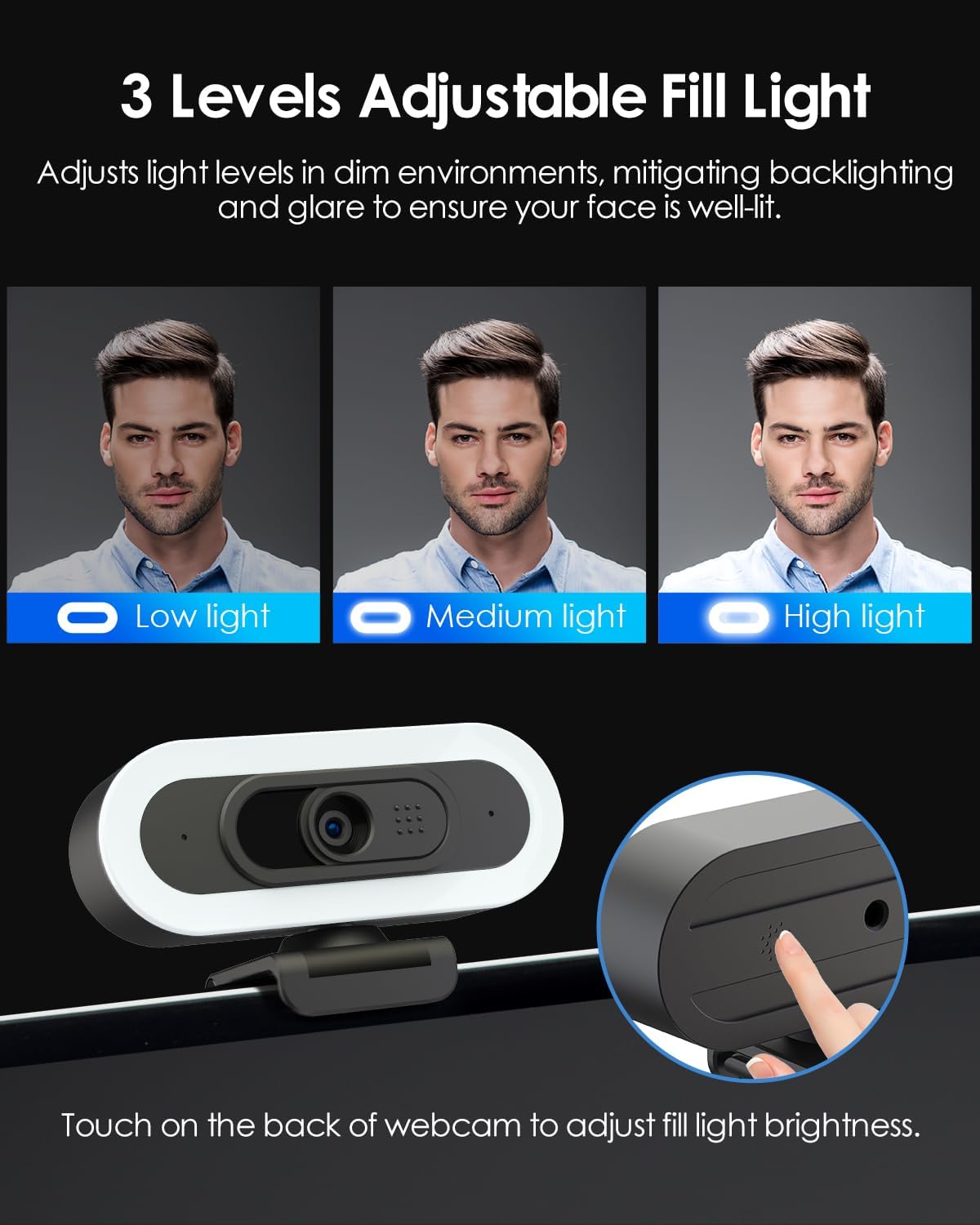 2K/60Fps Webcam, Streaming Camera with Fill RGB Lights, 1080P/60FPS Webcam, Autofocus, Dual Noise-Cancelling Microphones, Privacy Cover and Tripod for Computer, PC, Zoom
