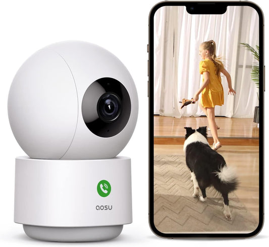 aosu 2K Indoor Camera,Baby Monitor for Home Security with 2.4GHz WiFi only | 360° Home View,One-Touch Calls,Smart Motion Tracking,IR Night Vision & 24/7 Recording,Compatible with Alexa/Google