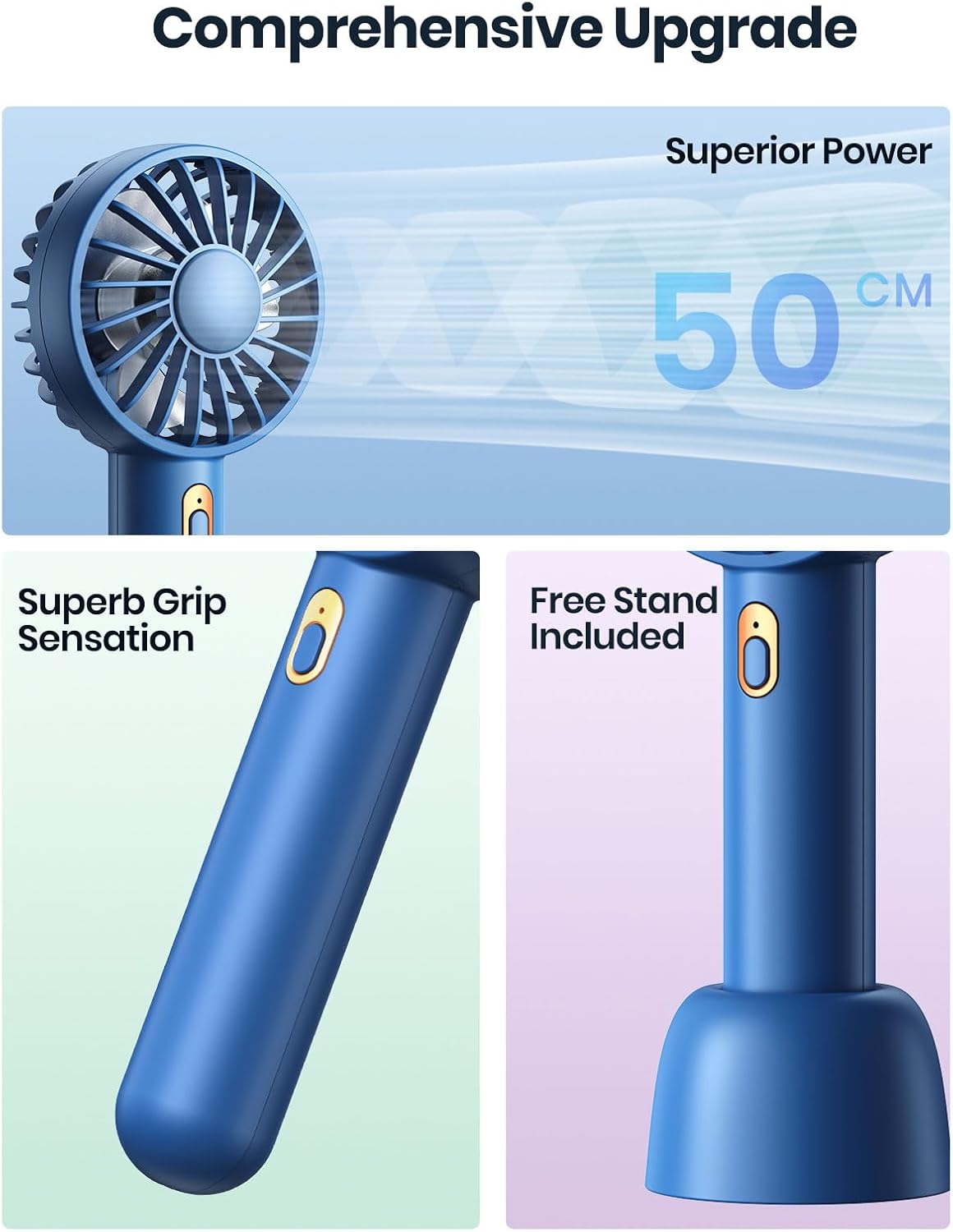 Warmco Mini Portable Fan 2-Pack - 3 Speed Rechargeable Handheld & Desk Fan with Base, Compact Cooling for Travel, Makeup, Summer Gift (Blue & Pink) | 2 Pack Blue Pink, 3 Speeds, Handheld Desk Use, Detachable Base, Summer Gift