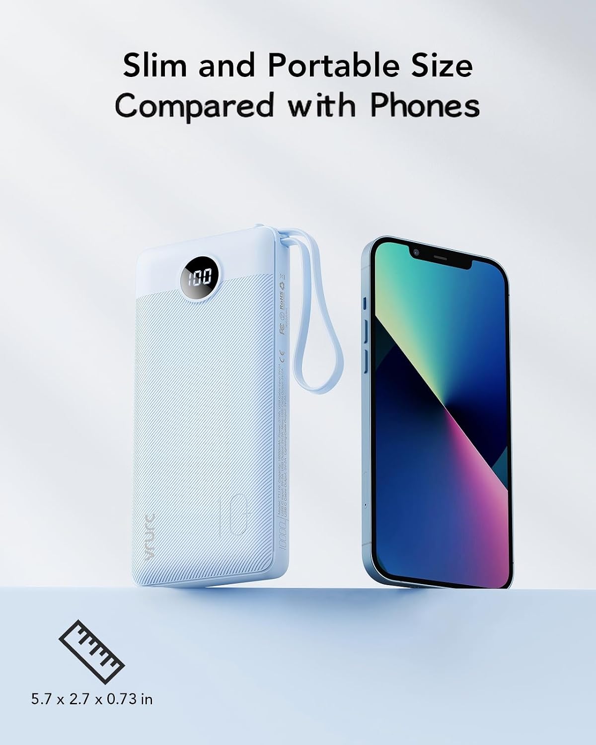 VRURC Portable Charger for iPhone, Built in 4 Cables Power Bank 10000mAh | Compact USB C Charging Bank 5 Outputs for Multi Devices,Travel Essential for Hiking Camping Business Cruise Ship-Blue