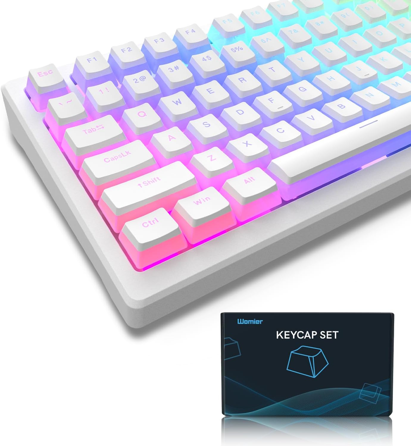 Womier Pudding Keycaps, PBT Shine Through Keycaps Black 164 Keys Set | Custom Key caps Set OEM Profile, Universal Compatiability Mechanical Keyboard Keycaps for 100%, 75%, 65%, 60% Keyboard-Black