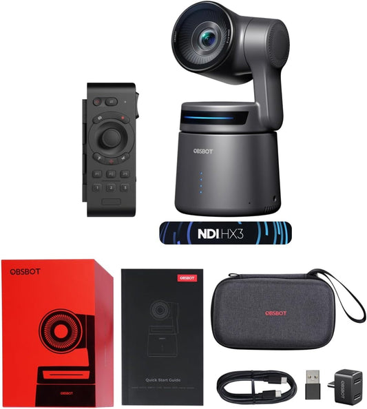 OBSBOT Tail Air NDI Streaming Camera 4K+ Remote Control, AI Tracking Camera | PTZ Camera with Intelligent APP, Gesture Control, HDMI/USB-C/Wireless Webcam, Live Streaming Cameras (NDI Activated)