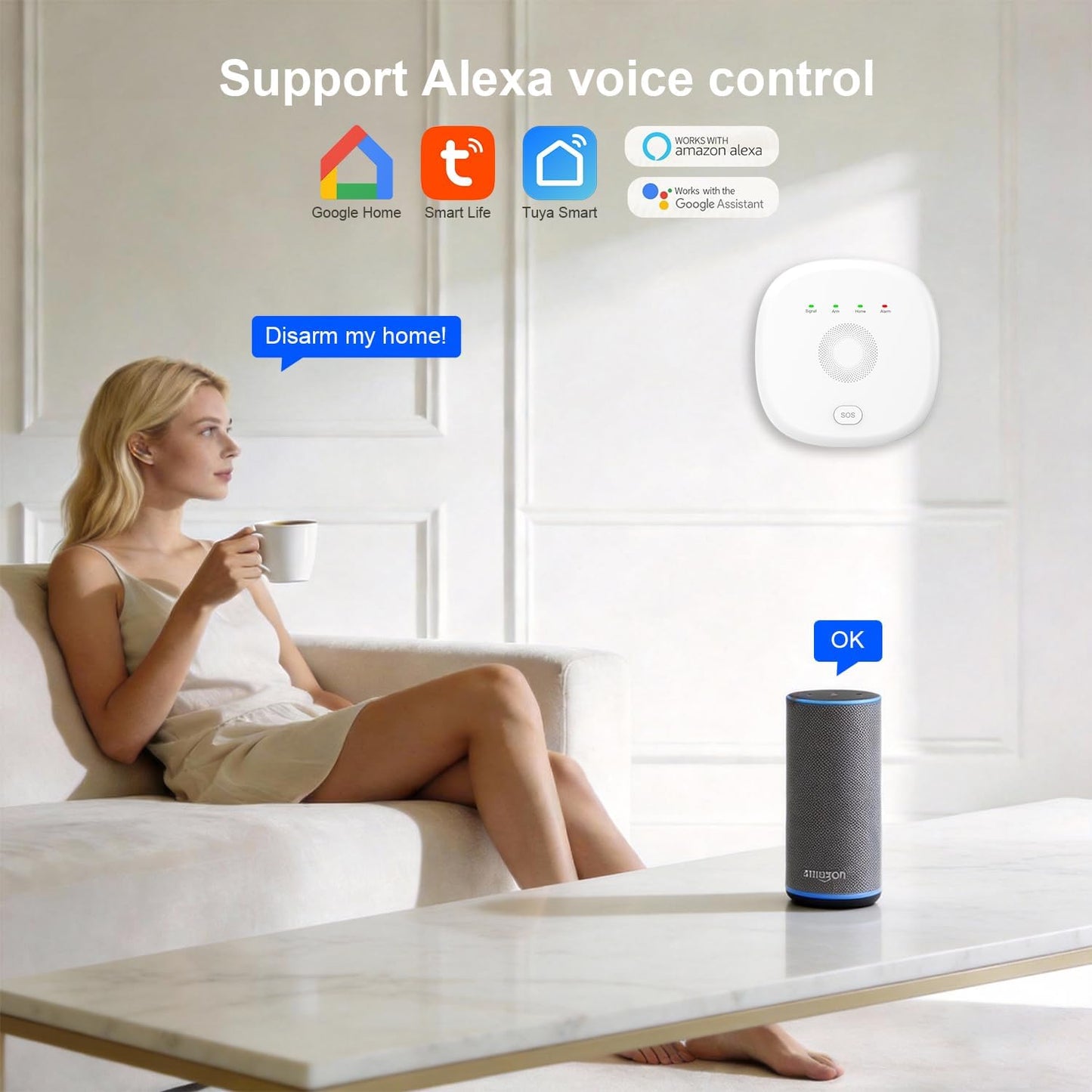 Home Security System 9-Piece Work with Alexa & Google No Monthly Fees,WiFi+4G Mobile App Control with Instant Alerts and Auto Alarm Dial,Door/Window Sensors+Motion Detectors+Remote,24/7 Monitoring